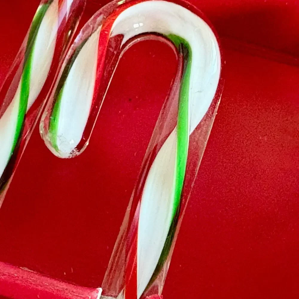 Vintage Pier 1 Glass Candy Cane Swizzle Sticks Set of 4 Christmas Stirrers
